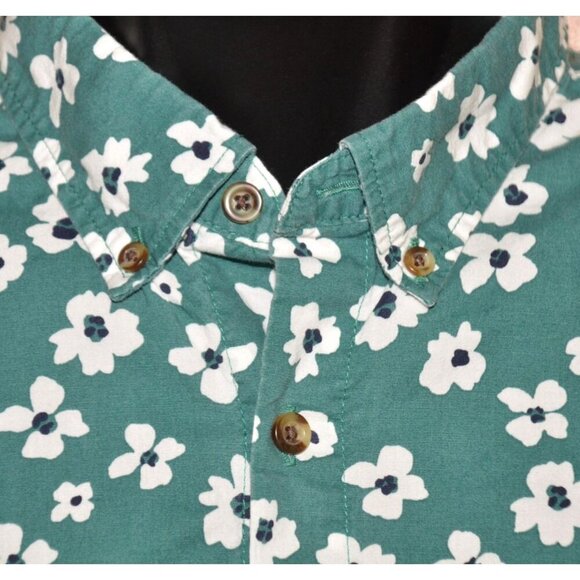 Old Navy Button Shirt Men’s L Green Floral Built In Flex Slim Fit Cotton Beach - Picture 3 of 8
